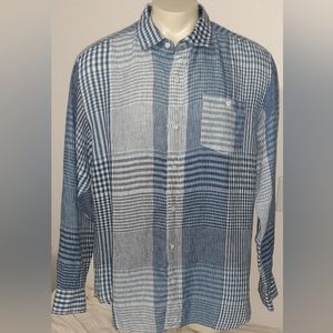 Tommy Bahama Blue and White Plaid Casual Button Down Shirt